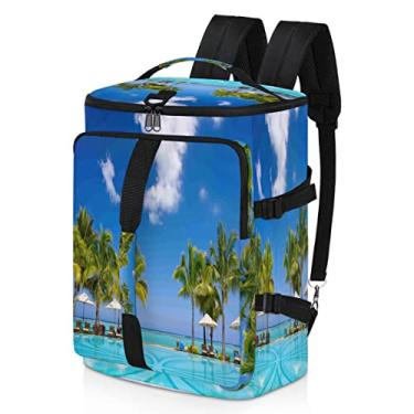 Imagem de Mochila de mão tropical costeira à prova d'água esportiva com compartimento para sapatos, alças de ombro, mochila de viagem para academia, esportes, caminhadas, laptop