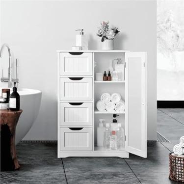 Imagem de Prateleira de sapatos Armário de armazenamento para sala de estar, 4 gavetas, 3 compartimentos, armazenamento contra a parede aparador empilhável sapateira (cor: branco)