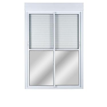 Imagem de Porta Correr 2 Folhas Móveis Central Topsul com Persiana Integrada Controle Remoto 220x150cm Esquadr Branco