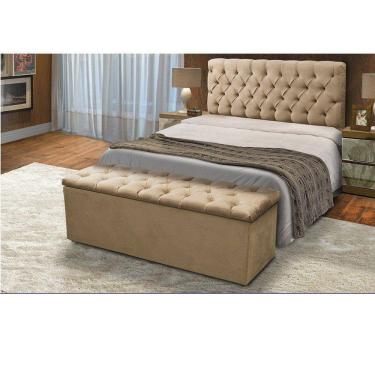 Imagem de Kit Baú Recamier + Cabeceira EBox Queen Suede Bege