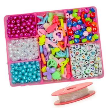 Imagem de Maleta Kit Miçangas Infantil Para Pulseira + Silicone 10 M Pulseiras Menina Colorias