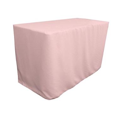 Imagem de LA Linen Toalha de mesa ajustada de popelina de poliéster 122 cm C x 61 cm L x 76 cm A, rosa claro