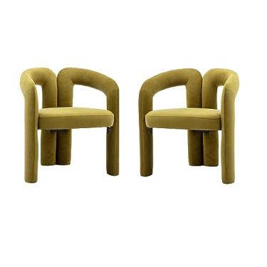 Imagem de Loboo Idea Conjunto de 2 cadeiras de jantar, poltrona para sala de estar, cadeira de jantar estofada de tecido para sala de jantar e sala de estar (oliveira, conjunto de 2 cadeiras de jantar)
