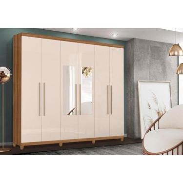 Imagem de Roupeiro Com Espelho 6 Portas e 3 Gavetas Porto Bello Mel Off White - Rud Rack