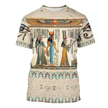 Imagem de BJU Camiseta com estampa do Egito Antigo Gola Redonda Estampada em 3D Manga Curta Solta Casual Unissex, Caqui, M