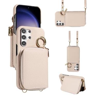 Imagem de Furiet Capa carteira para Samsung Galaxy S24 Ultra 5G com alça de ombro e fivela de anel, bolsa de órgão flip de couro PU de luxo, suporte de cartão para celular para S24Ultra 24S S 24 24Ultra branca