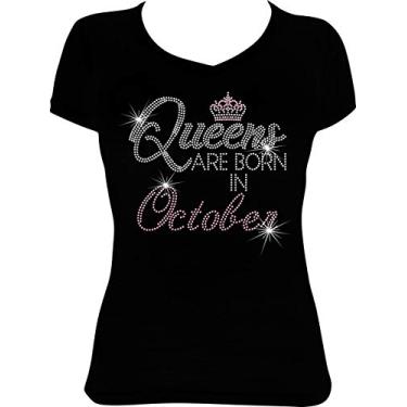 Imagem de SparkleNation Camiseta de strass brilhante Queens are Born in Birthday, Outubro - rosa, 3G