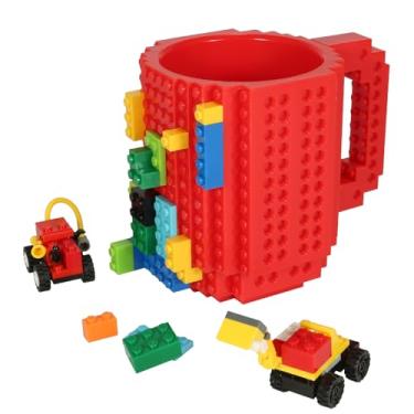 Imagem de Lumsburry Caneca de café de tijolo embutida, copo de novidade DIY engraçado com blocos de construção criativo para crianças homens mulheres natal aniversário (vermelho)