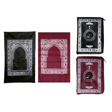 Imagem de Abiyou 2 peças de tapete de oração, tapete de oração Musilm, tapete de oração de poliéster, tapete de oração de viagem portátil, tapete de oração de viagem com bússola, para oração muçulmana,