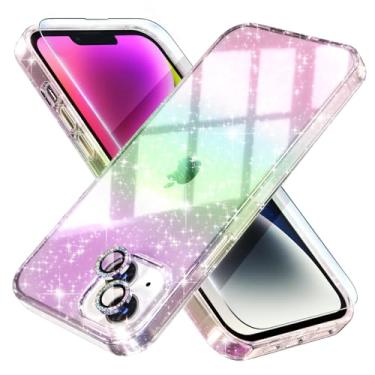 Imagem de Choiche Capa fofa compatível com iPhone 14 Plus, capa feminina brilhante brilhante com glitter, [2 protetores de lente de câmera de diamante] [2 protetores de tela de vidro temperado] 6,7 polegadas (glitter colorido)