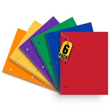 Imagem de 1InTheOffice Caderno espiral para 1 assunto, caderno espiral pautado universitário, 20,32 cm x 26,7 cm, cores sortidas, 70 folhas, pacote com 6