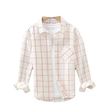 Imagem de Camisa xadrez casual primavera masculina gola virada para baixo algodão linho roupas masculinas de peito único, Vermelho 2300, PP