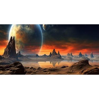 Imagem de Fundo cósmico de aquário de 61 x 30 cm, fundo de aquário com tema de espaço paralelo, fundo de terrário de deserto tropical com fita dupla face de 8 EVA