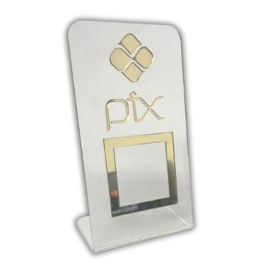 Imagem de Placa Pix Para Pagamento QR Code Cristal - Kit 3 UNID COR:Cristal com Dourado