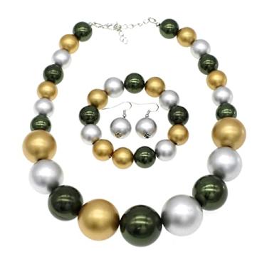 Imagem de Colar de pérolas para mulheres, colar de pérolas grossas e grandes, colar de pérolas multicamadas e brinco conjunto de bijuterias da década de 1920, Zinco, Sem Pedra Preciosa