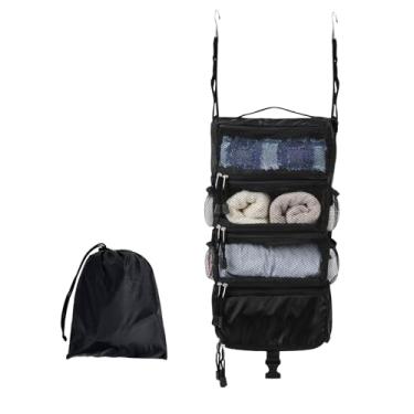 Imagem de TABITORA Organizador de bagagem de viagem, cubos de embalagem, prateleiras de pendurar portáteis para mala com 2 ganchos, dobráveis (preto, P)