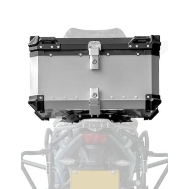 Imagem de MOSYQI Capa superior de motocicleta 65L, grande porta-malas de motocicleta, porta-malas para capacete, bolsa de armazenamento de bagagem, capa de capacete de alumínio à prova d'água, caixa traseira