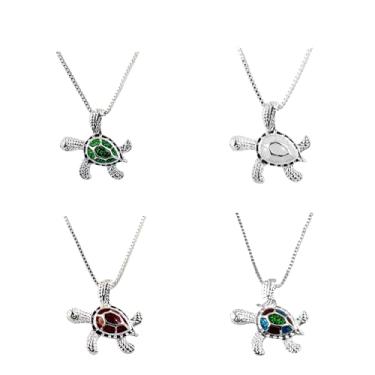 Imagem de AlterImage Colar de tartaruga marinha incrustado com pedras brilhantes, conjunto de 4 - branco, verde, vermelho e multicolorido, Adult, Zinco, Sem Pedra Preciosa