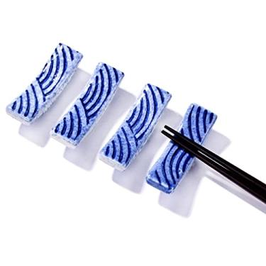 Imagem de BOSILI 4 suportes de pauzinhos japoneses descanso de pauzinhos de cerâmica para garfo de colher e listras azuis