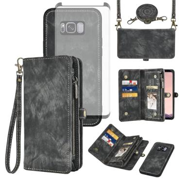 Imagem de Asuwish Capa de celular para Samsung Galaxy S8 Plus com zíper carteira magnética destacável com protetor de tela de vidro temperado alça flip porta-cartões S8plus S 8 8plus 8S Edge S8+ SM-G955U