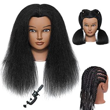 Imagem de Cabeça de manequim com cabelo humano 100% cabelo real manequim cosmetologia cabeça de boneca cabeleireiro treino treino cabeça com suporte de grampo livre (35.6 cm-D1)