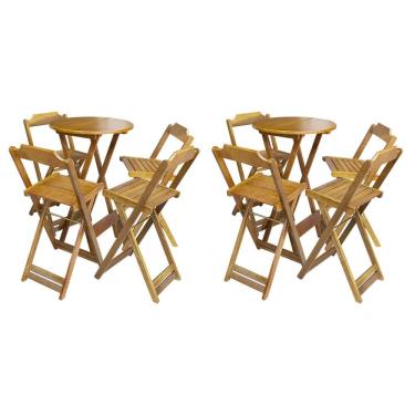 Imagem de Kit 2 Jogos De Mesa Bistrô De Madeira Com 4 Cadeiras Dobravel Ideal Para Bar E Restaurante Castanho
