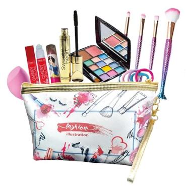 Imagem de Kit de Maquiagem para Meninas, Jovens, Adultos. Necessarie Feminina, Paleta de Sombras, Pincel de Maquiagem, Esponja, Gloss Labial e mais itens, Maquiagem Infantil, Juvenil, Presente Adolescente, Presente Todas as Idades CN3