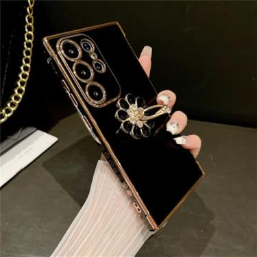 Imagem de Para Samsung Galaxy S24 Ultra Plating Frame Ring Stand Holder Capa de telefone para Samsung S21 S22 S23plus A25 A52 A54 A55 Capa, capa preta, para Samsung S21FE