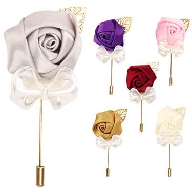 Imagem de 6 unidades de corpete de rosa artificial, broche de peito de dama de honra de padrinho, decoração de flores de banquete de baile de casamento artificial com alfinete e clipe para