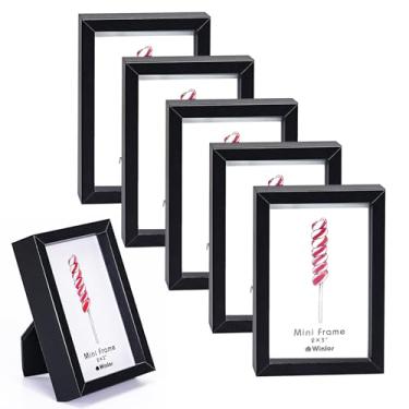 Imagem de Winlor Porta-retratos pequenos, porta-retrato de bebê tamanho mini, 5 x 7 cm, conjunto de 6, para decoração de casa de mesa, moldura Polaroid com ímã macio, ímãs fofos de geladeira, preto