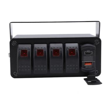 Imagem de Painel de Interruptor Rocker de 4 Gangues para Carro, Caminhão, Barco, RV UTV ATV, Alumínio de Alta Resistência, à Prova D'água, Ajuste Universal Com PD Type C QC3.0 USB, Display