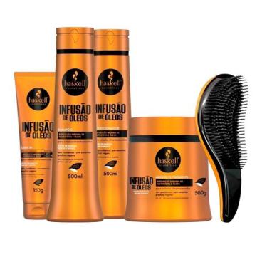 Imagem de Kit Haskell Infusão De Óleos 500ml Shp/Cond/Más/Leav +Escova
