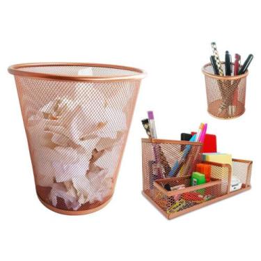 Imagem de Kit Organizador, Porta Caneta E Lixeira Rose Gold Escritório - Markys 