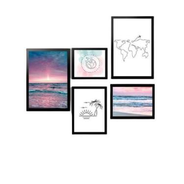 Imagem de Kit 5 Quadros Decorativos Com Molduras Viagem Mar - D'Cora