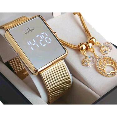 Imagem de Relógio Feminino Champion Led Original Dourado Espelhado CH40080B