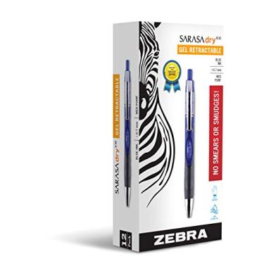 Imagem de Zebra Pen Caneta de gel retrátil Sarasa Dry X30, ponta média, 0,7 mm, tinta azul, pacote com 12