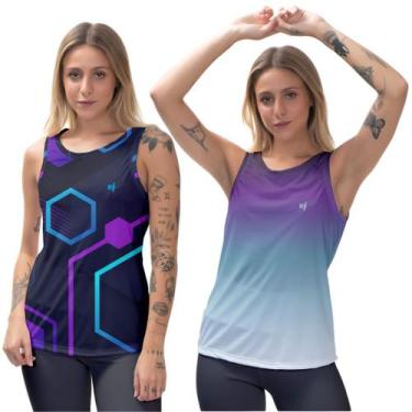 Imagem de Kit 2 Blusa Feminina Regata Fitness Esporte Treino Leve e Confortável 