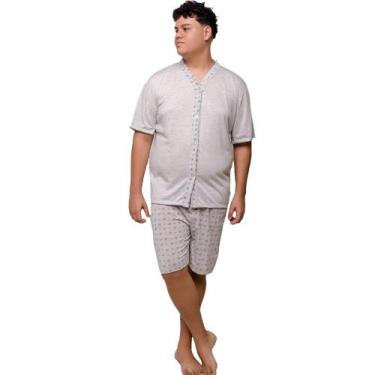 Imagem de Pijama Plus Size Diones Com Botões e Estampa Masculino, Cinza, G1