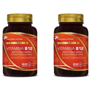 Imagem de 2x Vegan Vitamina B12 Metilcobalamina + Ferro + Ácido Fólico 60Caps - 