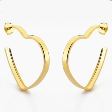 Imagem de Brinco Argola Larga Coração  Básica Banhado Ouro 18K - Atraktiva Jóias