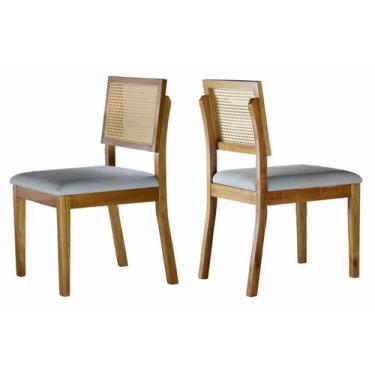 Imagem de Par Cadeiras Hera Madeira Maciça Encosto Rattan - Móveis Mundial
