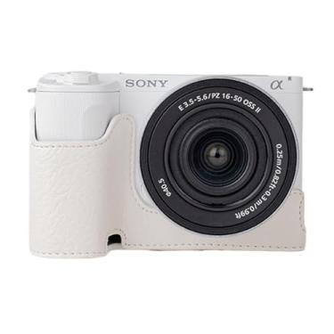 Imagem de Rieibi Capa para câmera, meia capa de couro PU para Sony ZV-E10 II, capa protetora, para Sony ZV-E10 II, capa com abertura inferior e design de alça de mão