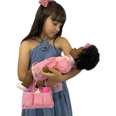 Imagem de Kit Boneca Negra 62 Frases Angelina + Bolsa Maternidade - Milk Brinque
