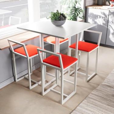 Imagem de Conjunto Mesa Branca 4 Cadeiras Pequena Estofado Industrial White (VERMELHO)