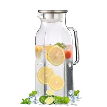 Imagem de Jarra de vidro de 1,8 litro com tampa de 1,701 g para geladeira, garrafa de água de vidro resistente ao calor, com alça para festas, jarros de água, jarra de chá, limonada, jarro de chá gelado, suco