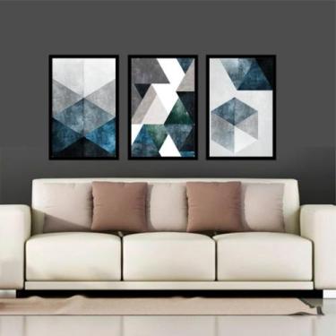 Imagem de Quadro Mosaico Abstratos Azul E Neutro Lindos Quarto Sala - NEYRAD