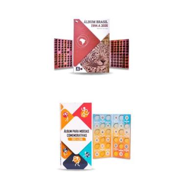 Imagem de 2 álbuns para guardar moedas real 1994 a 2035 com olímpiadas - Numismá