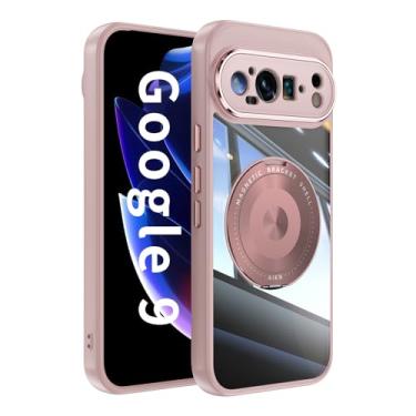 Imagem de Capa para Google Pixel 9 com suporte de 360° [traseira rígida transparente] suporta suporte magnético para carro [absorção de choque] capa transparente para Google Pixel 9 (rosa, Pixel9)