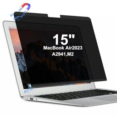 Imagem de Hoktods Tela magnética de privacidade MacBook Air de 15 polegadas (versão 2023), película protetora antibrilho removível antirreflexo para laptop para Apple Mac Air 38.9 cm M2 (A2941) com capa para