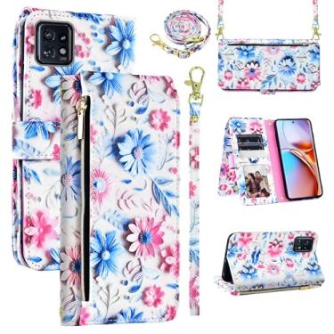 Imagem de Dswteny Capa carteira para Motorola Edge+ Plus 2023/Edge 40 Pro 5G/Moto X40 com alça de pulso, 9+ compartimentos para cartões, bolsa com zíper, capa de celular de couro floral para X + mulheres homens